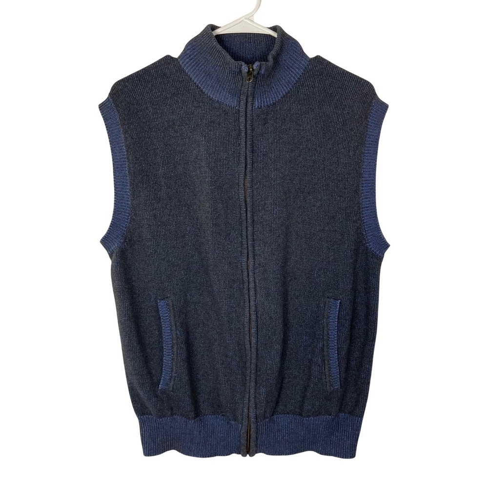 RedHead Mens Blue Marled Full Zip Mock Neck Sweater‎ Vest Large
